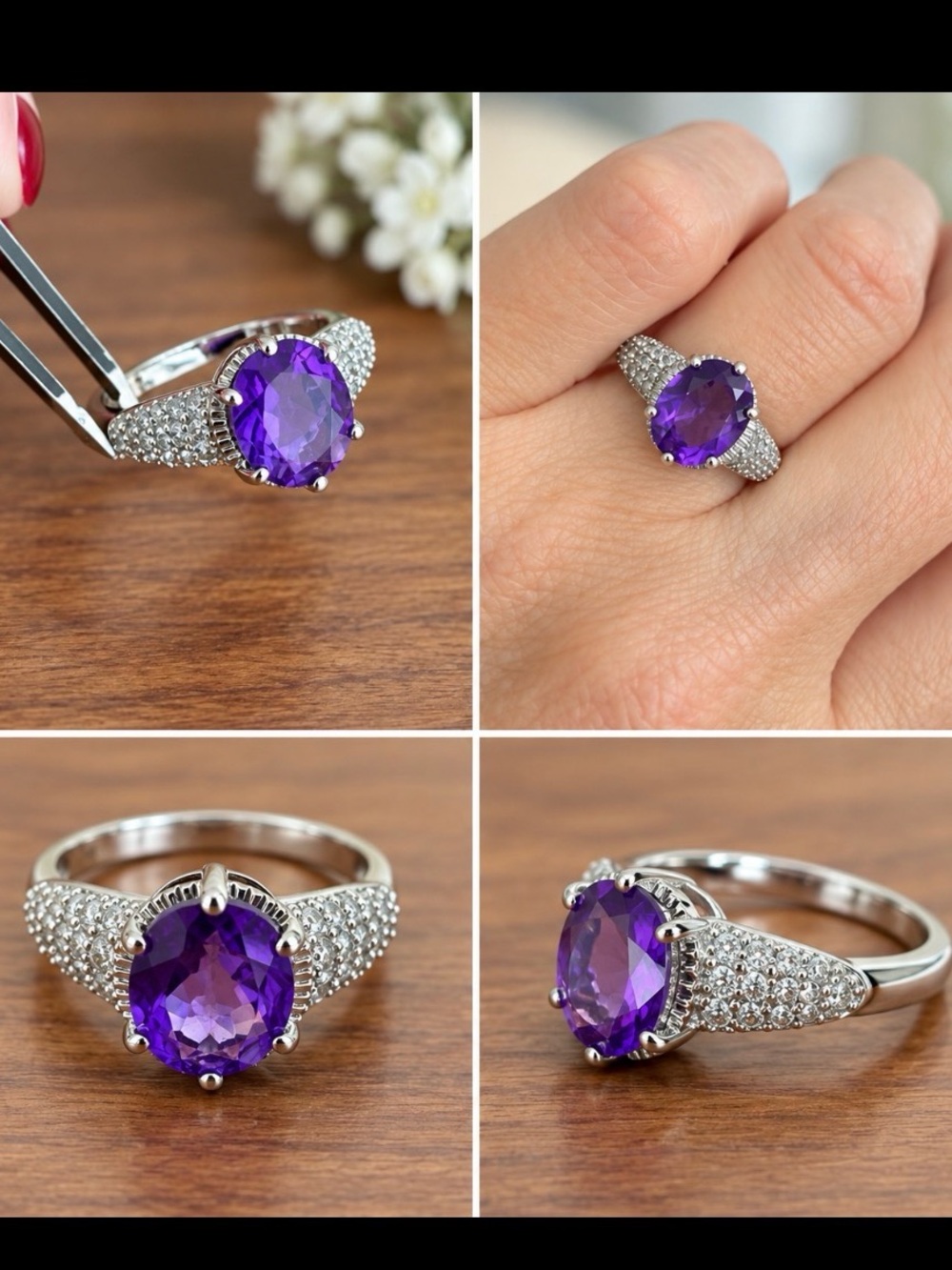 & Other Stories Silver Ring with Purple Amethyst and Pavé Accents